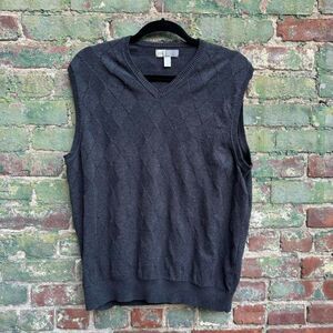 Joseph Abboud Sweater Vest‎ men's Size XL Gray Argyle Diamond Knit Preppy Retro